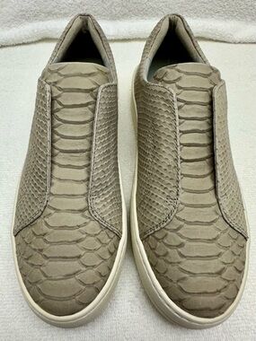 J/Slides Heidi Grey Snakeskin Embossed Leather Slip-on Sneakers-New In Box